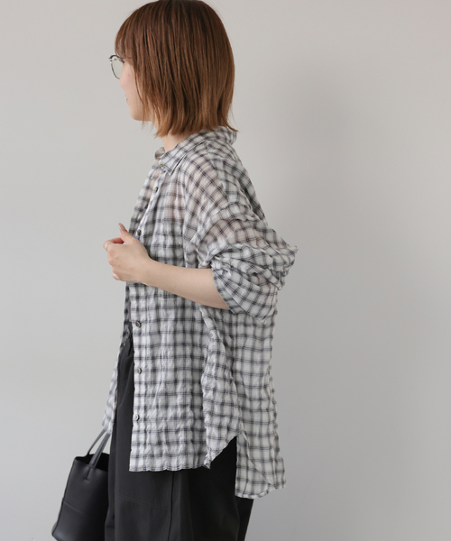 JOURNAL STANDARD relume(ジャーナルスタンダード レリューム)の「シャーリングチェックシャツ(シャツ/ブラウス・レディース・ブラック/ネイビー/ベージュ/ホワイト・FREE)」の16枚目の写真