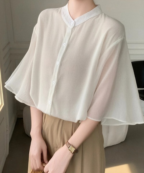 yuue' ( wear )(ユーイ)の「フレアスリーブシアーシャツブラウス(シャツ/ブラウス・レディース・ホワイト/ブラック・FREE)」の1枚目の写真