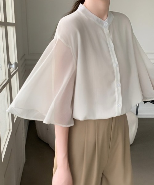 yuue' ( wear )(ユーイ)の「フレアスリーブシアーシャツブラウス(シャツ/ブラウス・レディース・ホワイト/ブラック・FREE)」の6枚目の写真