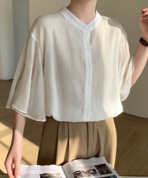 yuue' ( wear )(ユーイ)の「フレアスリーブシアーシャツブラウス(シャツ/ブラウス・レディース・ホワイト/ブラック・FREE)」の5枚目の写真