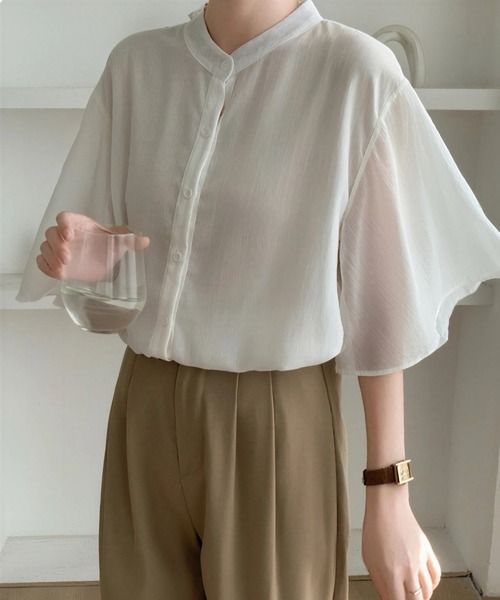 yuue' ( wear )(ユーイ)の「フレアスリーブシアーシャツブラウス(シャツ/ブラウス・レディース・ホワイト/ブラック・FREE)」の7枚目の写真