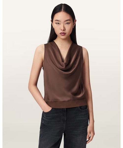 ALLSAINTS(オールセインツ)の「ZOEY SLEEVELESS COWL NECK TANK TOP | ZOEY ノースリーブ カウル ネック タンクトップ(タンクトップ・レディース・ブラウン系その他・S/M)」の1枚目の写真