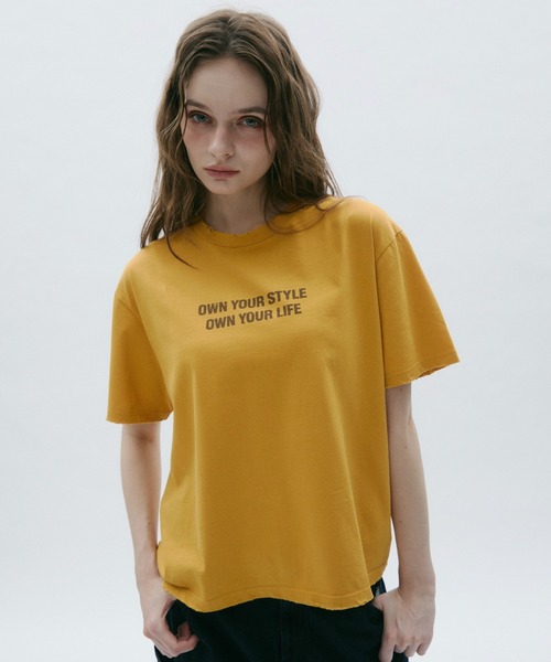 BENUA(ベヌア)の「Damage logo T-shirt -ダメージロゴTシャツ-(Tシャツ/カットソー・レディース・イエロー/パープル・FREE)」の2枚目の写真