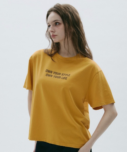 BENUA(ベヌア)の「Damage logo T-shirt -ダメージロゴTシャツ-(Tシャツ/カットソー・レディース・イエロー/パープル・FREE)」の9枚目の写真