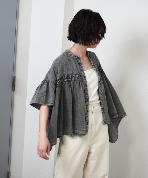 gossara(ゴサラ)の「【ふんわりシルエットが魅力】ケミカルウォッシュブラウス(シャツ/ブラウス・レディース・ブラック/グレー・FREE)」の19枚目の写真