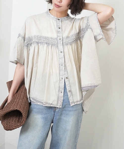 gossara(ゴサラ)の「【ふんわりシルエットが魅力】ケミカルウォッシュブラウス(シャツ/ブラウス・レディース・ブラック/グレー・FREE)」の9枚目の写真