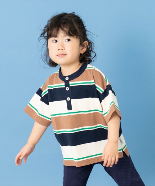 セール】鹿の子ボーダーヘンリービッグ半袖ポロシャツ（ポロシャツ