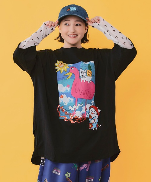 ScoLar(スカラー)の「462002:仲宗根泉(HY)コラボ 描き下ろしレイヤード風チュニック(チュニック・レディース・パープル/ブラック・M)」の2枚目の写真