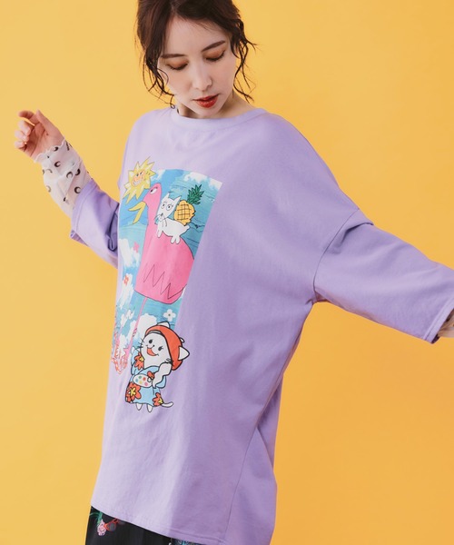 ScoLar(スカラー)の「462002:仲宗根泉(HY)コラボ 描き下ろしレイヤード風チュニック(チュニック・レディース・パープル/ブラック・M)」の12枚目の写真