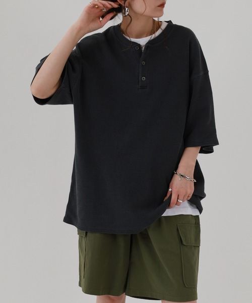 FUNALIVE(ファンアライブ)の「ピグメント加工 ワッフルヘンリーネックTシャツ 半袖(Tシャツ/カットソー・メンズ・ブラック/ブラック系その他/ブラック系その他2・M/L)」の12枚目の写真