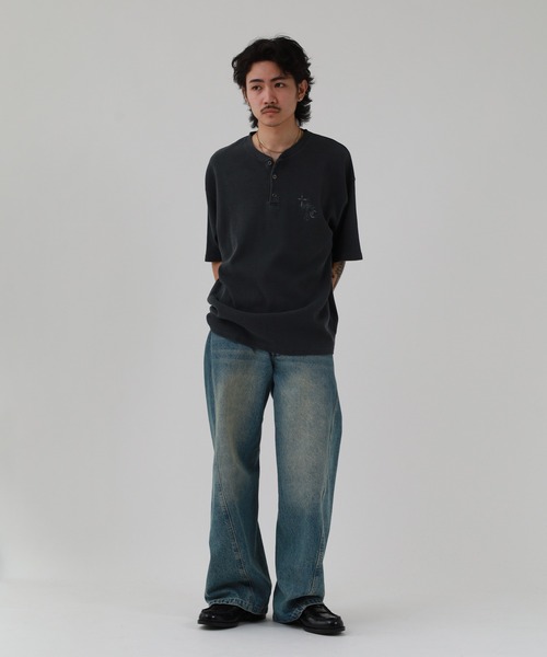 FUNALIVE(ファンアライブ)の「ピグメント加工 ワッフルヘンリーネックTシャツ 半袖(Tシャツ/カットソー・メンズ・ブラック/ブラック系その他/ブラック系その他2・M/L)」の5枚目の写真