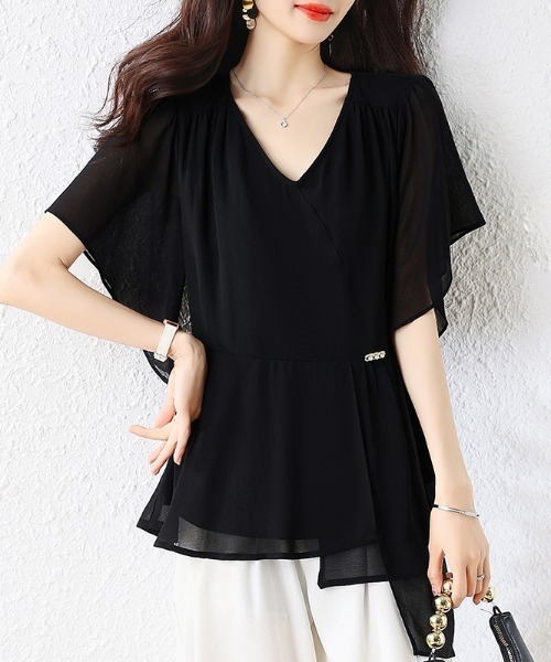LUCPY（ラクピー）の「シフォンレイヤードペプラムブラウス（シャツ/ブラウス・レディース・ブラック・XXX-LARGE/XX-LARGE/X-LARGE/LARGE）」の2枚目の写真