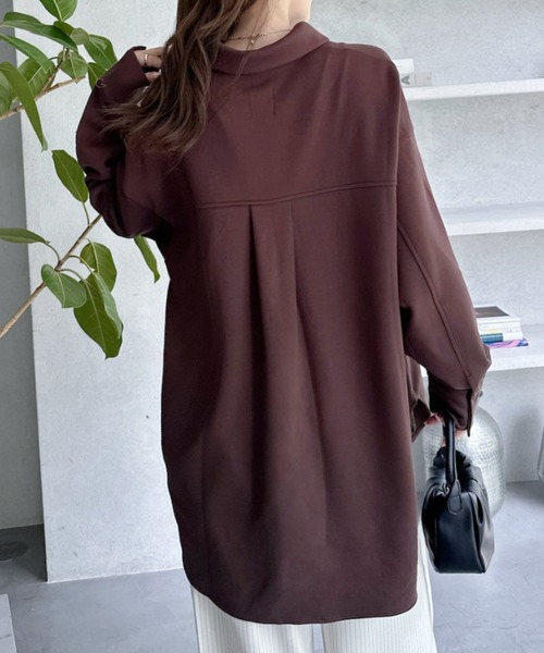 umune（ウムネ）の「もちもち感が可愛いダンボールニット素材♪重ね着コーデが楽しめるオーバーサイズシャツジャケット（シャツ/ブラウス・レディース・ブラウン/杢グレー/ブラック・FREE）」の14枚目の写真