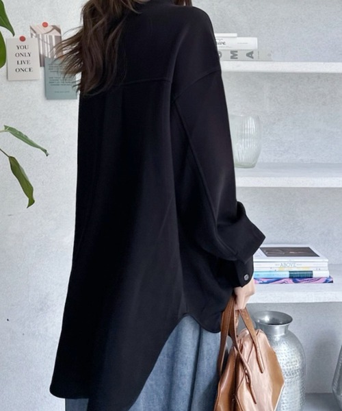 umune（ウムネ）の「もちもち感が可愛いダンボールニット素材♪重ね着コーデが楽しめるオーバーサイズシャツジャケット（シャツ/ブラウス・レディース・ブラウン/杢グレー/ブラック・FREE）」の20枚目の写真