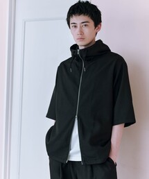 COMME CA ISM（コムサイズム）の「メランジポリエステル フードZIP 半袖シャツブルゾン / セットアップ対応（ブルゾン）」