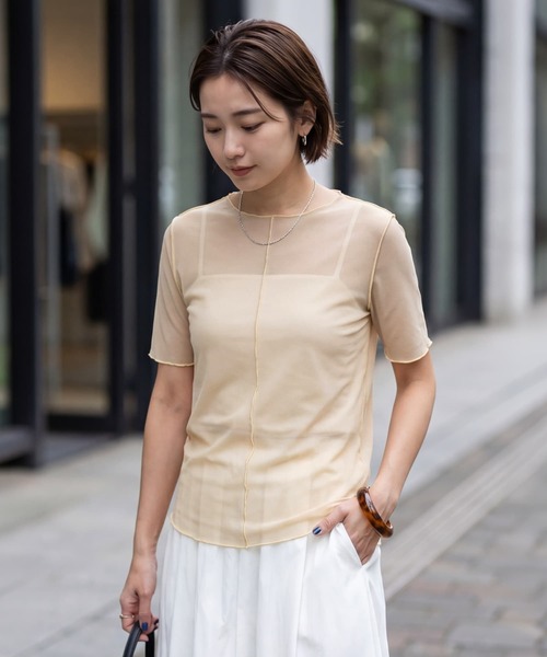 STYLE DELI（スタイルデリ）の「トリミング半袖シアートップス（Tシャツ/カットソー・レディース・ブルー/イエロー/アイボリー・FREE）」の3枚目の写真