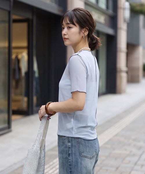 STYLE DELI（スタイルデリ）の「トリミング半袖シアートップス（Tシャツ/カットソー・レディース・ブルー/イエロー/アイボリー・FREE）」の14枚目の写真