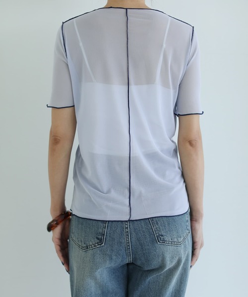 STYLE DELI（スタイルデリ）の「トリミング半袖シアートップス（Tシャツ/カットソー・レディース・ブルー/イエロー/アイボリー・FREE）」の18枚目の写真