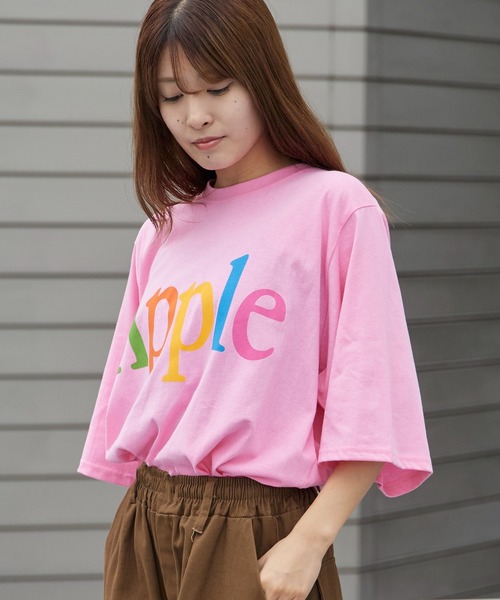 Chick(チック)の「Apple Colorful Print Big Silhouette T-Shirt / Apple カラフル プリント ビッグシルエット Tシャツ 半袖 クルーネック オーバーサイズ プリントTシャツ レディース メンズ 2026年 夏 夏服(Tシャツ/カットソー・レディース・ホワイト/ピンク/チャコール・FREE)」の14枚目の写真