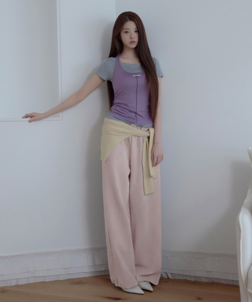 ROLAROLA(ロラロラ)の「I LOVE ROLA PATCHWORK SWEAT PANTS LIGHT PINK(スウェットパンツ・レディース・ライトピンク・FREE)」の1枚目の写真