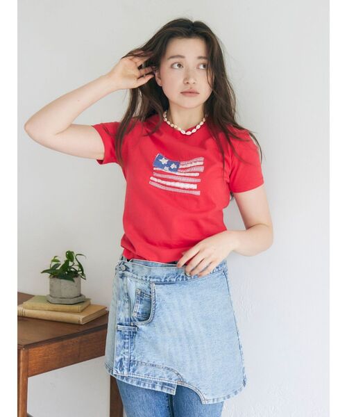 Ungrid（アングリッド）の「MY NAME IS PETER別注 (W) USA FLAG APPLIQUE T-SHIRTS（Tシャツ/カットソー・レディース・レッド・FREE）」の2枚目の写真
