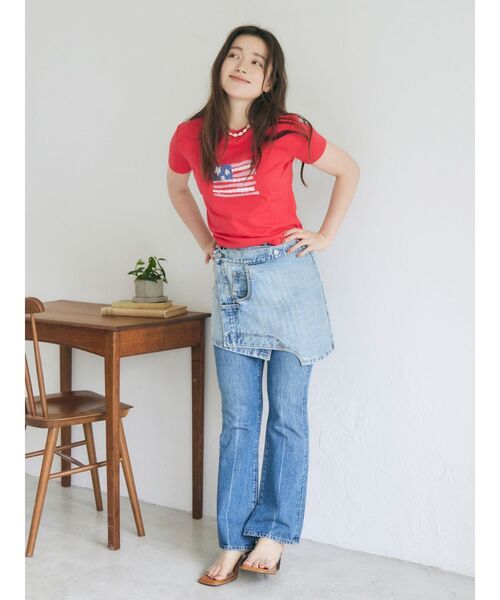 Ungrid（アングリッド）の「MY NAME IS PETER別注 (W) USA FLAG APPLIQUE T-SHIRTS（Tシャツ/カットソー・レディース・レッド・FREE）」の3枚目の写真