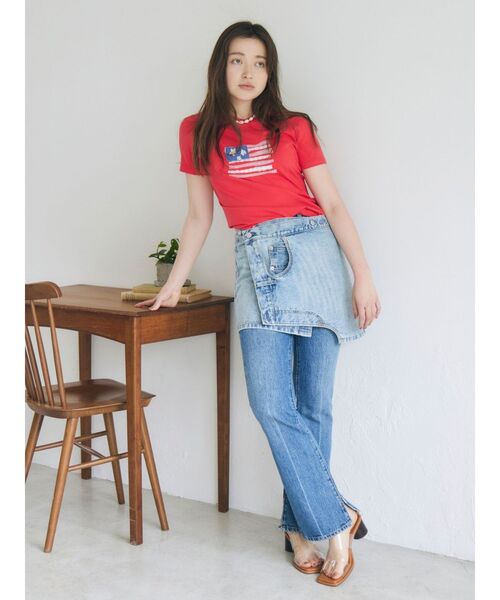 Ungrid（アングリッド）の「MY NAME IS PETER別注 (W) USA FLAG APPLIQUE T-SHIRTS（Tシャツ/カットソー・レディース・レッド・FREE）」の4枚目の写真