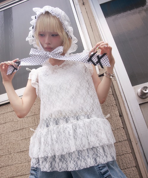 myu:loret(ミュウロレット)の「フリルフードレーストップス(Tシャツ/カットソー・レディース・ブラック/ホワイト・FREE)」の12枚目の写真