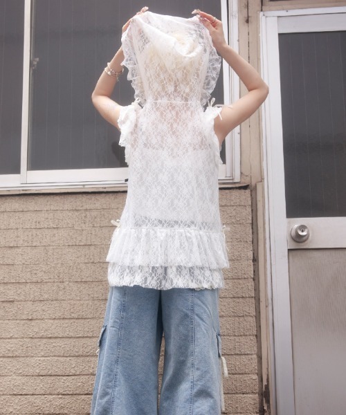 myu:loret(ミュウロレット)の「フリルフードレーストップス(Tシャツ/カットソー・レディース・ブラック/ホワイト・FREE)」の13枚目の写真