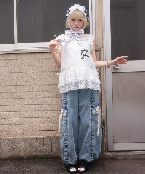 myu:loret(ミュウロレット)の「フリルフードレーストップス(Tシャツ/カットソー・レディース・ブラック/ホワイト・FREE)」の15枚目の写真