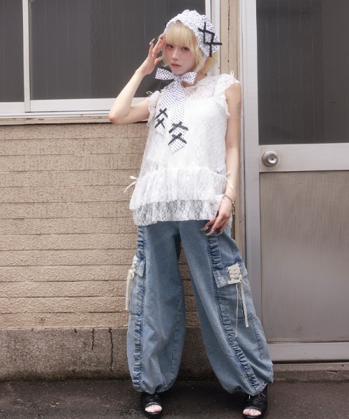 myu:loret(ミュウロレット)の「フリルフードレーストップス(Tシャツ/カットソー・レディース・ブラック/ホワイト・FREE)」の16枚目の写真