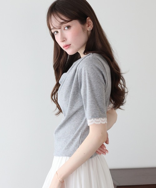 BLUEEAST(ブルーイースト)の「レースドッキングドレープリブカットソー(Tシャツ/カットソー・レディース・グレー/ブラック/オフホワイト・MEDIUM)」の17枚目の写真
