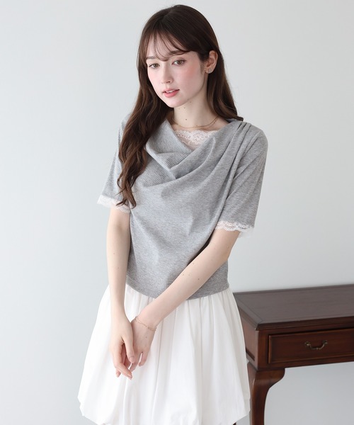 BLUEEAST(ブルーイースト)の「レースドッキングドレープリブカットソー(Tシャツ/カットソー・レディース・グレー/ブラック/オフホワイト・MEDIUM)」の16枚目の写真