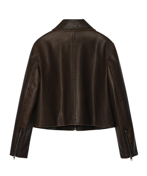 LEFTSEOUL（レフトソウル）の「シンセティックレザーウォッシングクロップジャケット[ブラウン]（ライダースジャケット・レディース・その他・FREE）」の14枚目の写真