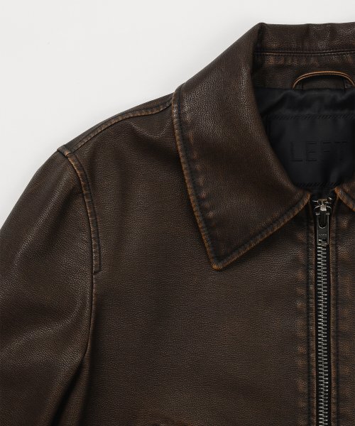 LEFTSEOUL（レフトソウル）の「シンセティックレザーウォッシングクロップジャケット[ブラウン]（ライダースジャケット・レディース・その他・FREE）」の15枚目の写真