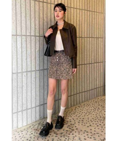LEFTSEOUL（レフトソウル）の「シンセティックレザーウォッシングクロップジャケット[ブラウン]（ライダースジャケット・レディース・その他・FREE）」の12枚目の写真