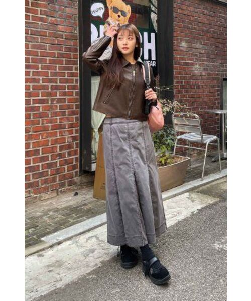 LEFTSEOUL（レフトソウル）の「シンセティックレザーウォッシングクロップジャケット[ブラウン]（ライダースジャケット・レディース・その他・FREE）」の13枚目の写真