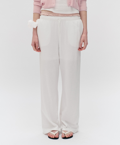 ROLAROLA(ロラロラ)の「NUBASIC EYELET JERSEY STRING PANTS WHITE(スウェットパンツ・レディース・ホワイト・FREE)」の1枚目の写真