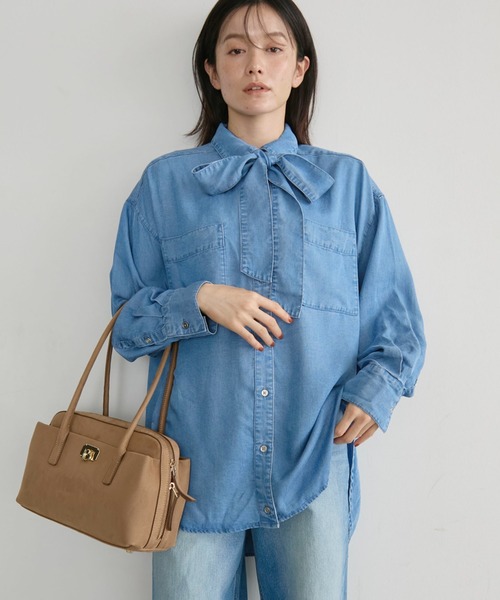 Doux archives(ドゥアルシーヴ)の「【26AW EC先行予約】ソフトデニム3WAYボウタイシャツ(シャツ/ブラウス・レディース・ブルー/チャコールグレー/サックスブルー・FREE)」の6枚目の写真