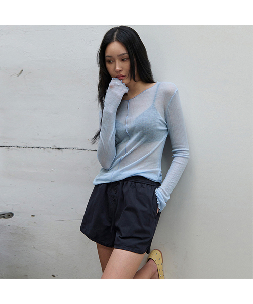 MORVE13(モルブ13)の「シアーウェーブライニングTシャツ(ピュアグレー)(Tシャツ/カットソー・レディース・ライトパープル/ミント/ダークグレー/スカイブルー/ライトグレー・FREE)」の4枚目の写真