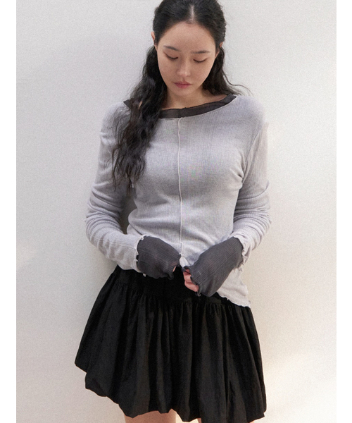 MORVE13(モルブ13)の「シアーウェーブライニングTシャツ(ピュアグレー)(Tシャツ/カットソー・レディース・ライトパープル/ミント/ダークグレー/スカイブルー/ライトグレー・FREE)」の6枚目の写真