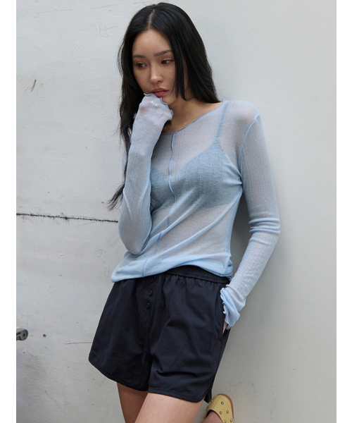 MORVE13(モルブ13)の「シアーウェーブライニングTシャツ(ピュアグレー)(Tシャツ/カットソー・レディース・ライトパープル/ミント/ダークグレー/スカイブルー/ライトグレー・FREE)」の7枚目の写真