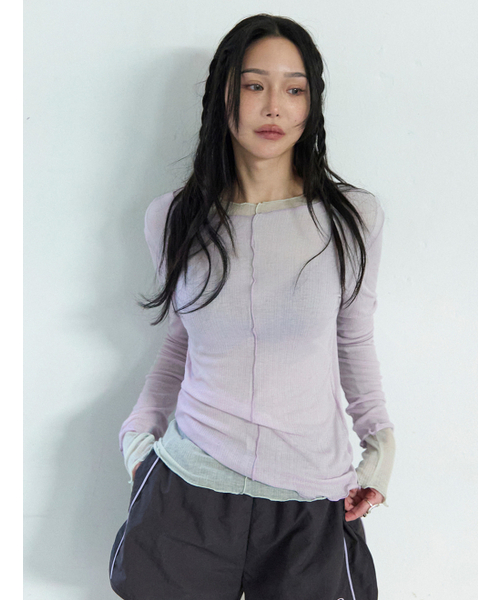 MORVE13(モルブ13)の「シアーウェーブライニングTシャツ(ピュアグレー)(Tシャツ/カットソー・レディース・ライトパープル/ミント/ダークグレー/スカイブルー/ライトグレー・FREE)」の8枚目の写真