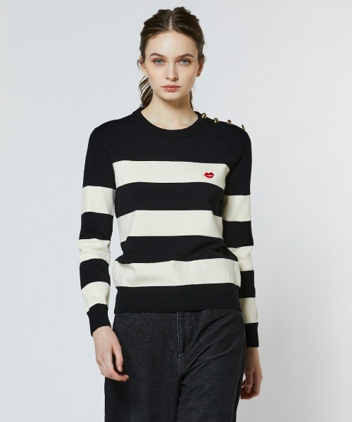 DOUBLE STANDARD CLOTHING(ダブルスタンダードクロージング)の「リップボーダー天竺ニット(ニット/セーター・レディース・ホワイト×ブラック/ブラック・36/38)」の3枚目の写真