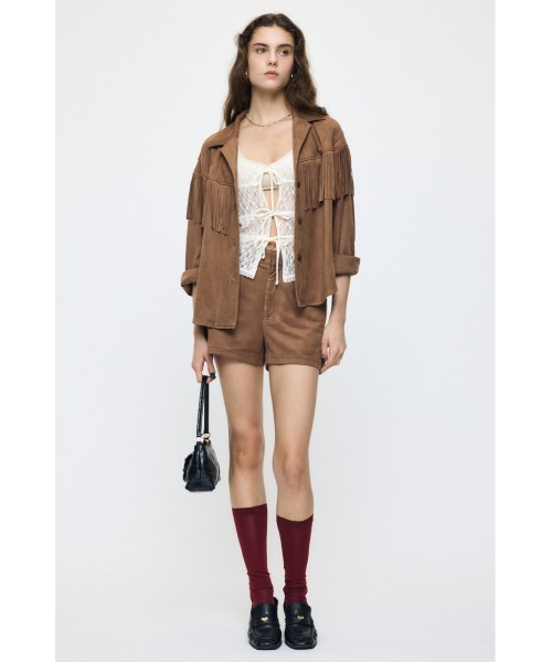 MOUSSY(マウジー)の「【26年AW新作】【セットアップ対応】F/SUEDE FRINGE シャツ(シャツ/ブラウス・レディース・ベージュ/チャコールグレー・1/2)」の15枚目の写真