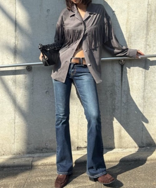 MOUSSY(マウジー)の「【26年AW新作】【セットアップ対応】F/SUEDE FRINGE シャツ(シャツ/ブラウス・レディース・ベージュ/チャコールグレー・1/2)」の8枚目の写真