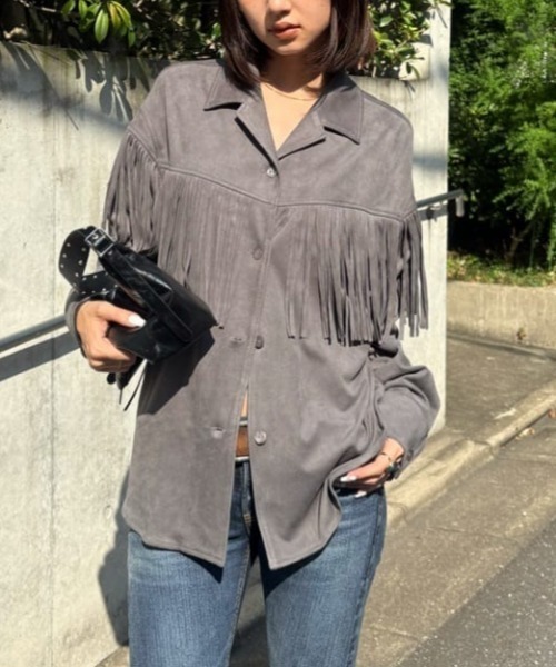 MOUSSY(マウジー)の「【26年AW新作】【セットアップ対応】F/SUEDE FRINGE シャツ(シャツ/ブラウス・レディース・ベージュ/チャコールグレー・1/2)」の9枚目の写真