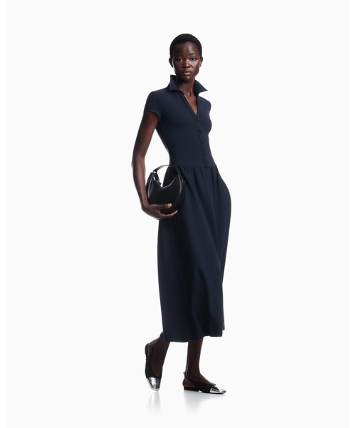 EMPORIO ARMANI(エンポリオアルマーニ)の「【エンポリオ アルマーニ】ウィメンズ 半袖ミディワンピース ダブルビスコースクレープ ドレス(ワンピース・レディース・ネイビー・38/36/42/40)」の1枚目の写真