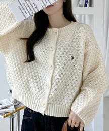 【Ada.別注 U.S. POLO ASSN.】 クルーネック 表面感 ぽこぽこ ボリュームスリーブ カーディガン