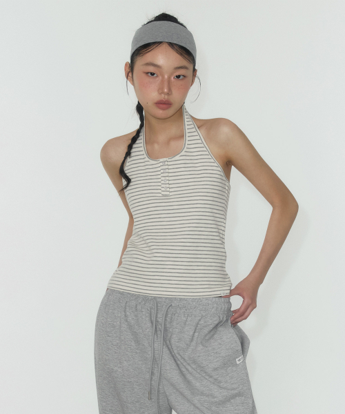 TWEE（トゥウィー）の「エトストライプヘンリーホルターネックスリーブレス（Tシャツ/カットソー・レディース・ライトグレー/オリーブ・SMALL/MEDIUM）」の21枚目の写真